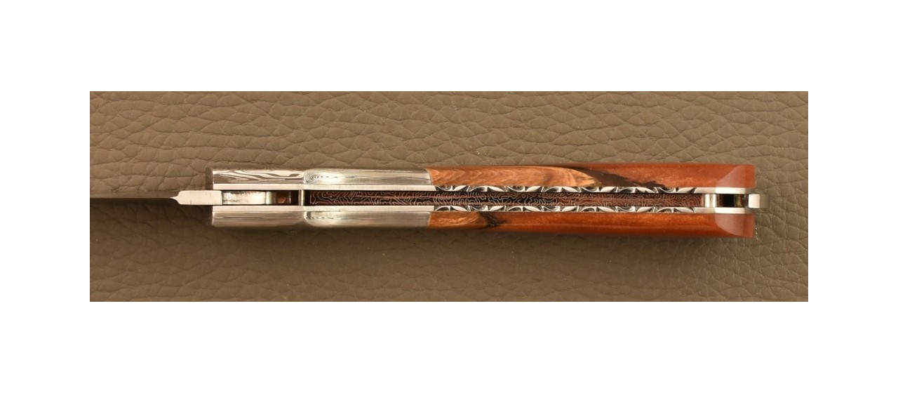 Corsican Sperone knife Damascus Range Hybrid Juniper burl, Delicate file work