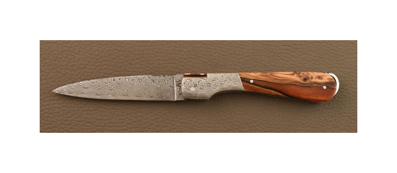 Corsican Sperone knife Damascus Range Hybrid Juniper burl, Delicate file work
