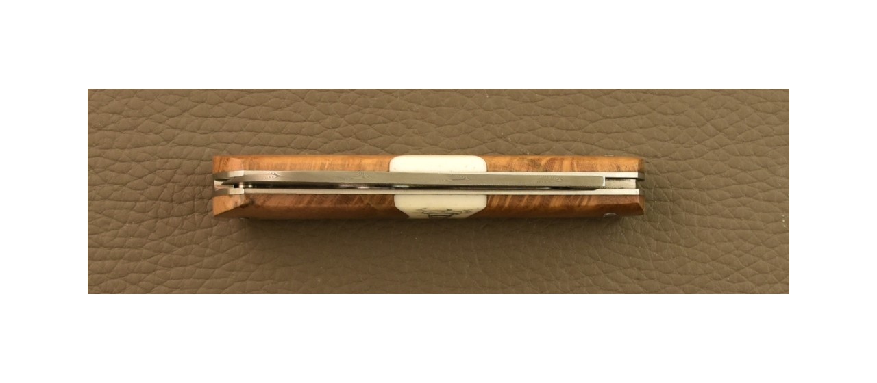 London 9 cm Knife Damascus Teak burl and Lighthouse