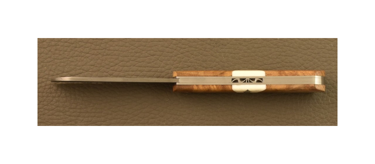 London 9 cm Knife Damascus Teak burl and Lighthouse