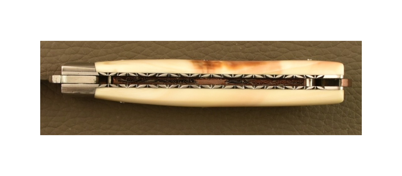 Couteau Le Saint-Bernard 11 cm Damas Phacochère Guillochage Fin