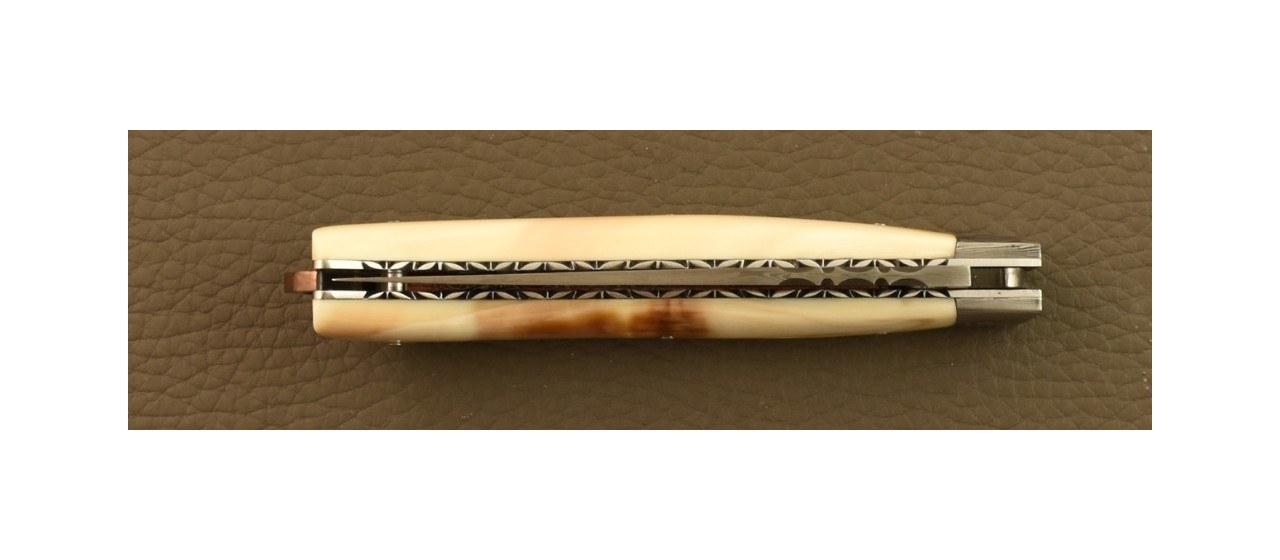 Le Saint-Bernard 11 cm Knife Damascus Range Warthog, Delicate file work