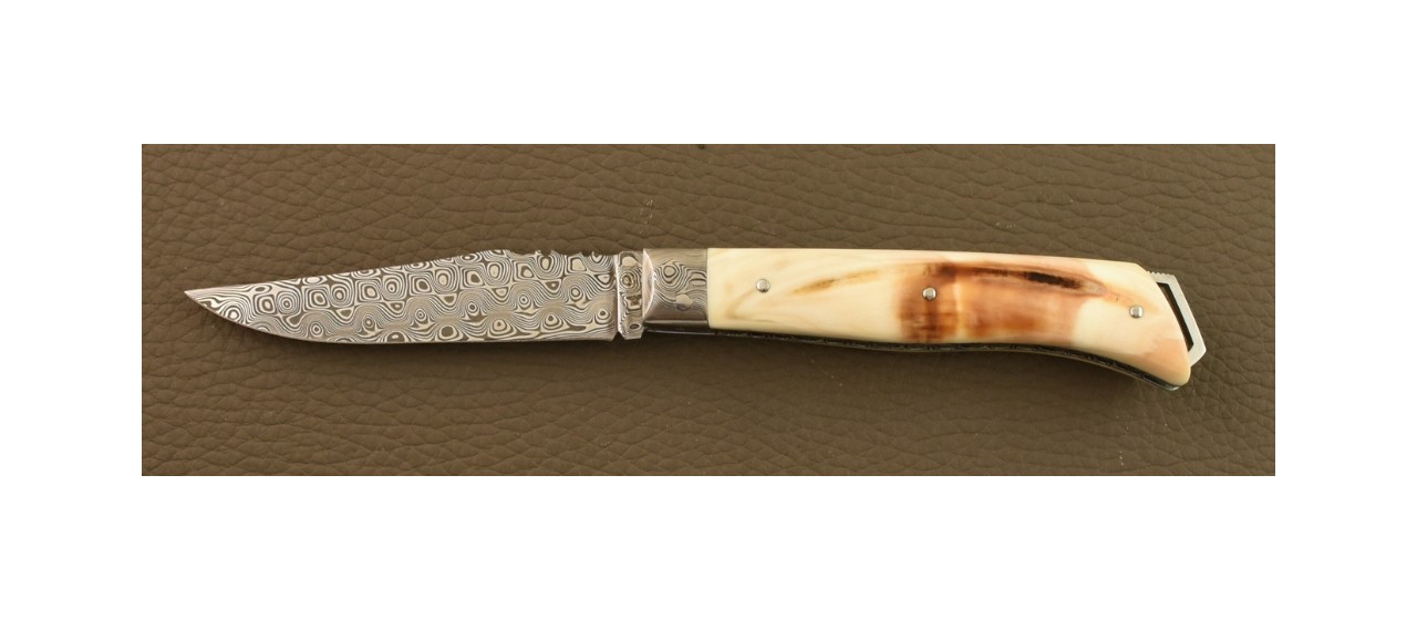 Le Saint-Bernard 11 cm Knife Damascus Range Warthog, Delicate file work