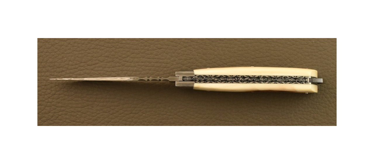 Couteau Le Saint-Bernard 11 cm Damas Phacochère Guillochage Fin