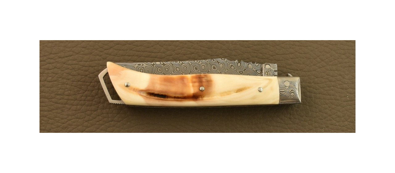 Le Saint-Bernard 11 cm Knife Damascus Range Warthog, Delicate file work