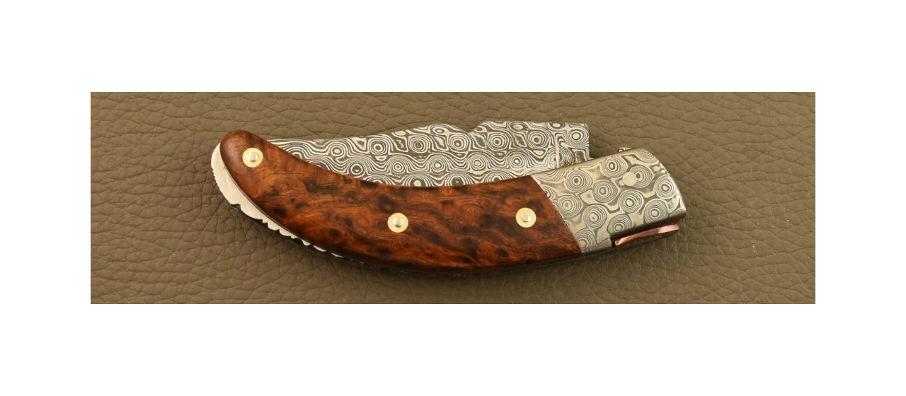 Corsican Rondinara Knife Damascus Range Ironwood, Delicate file work