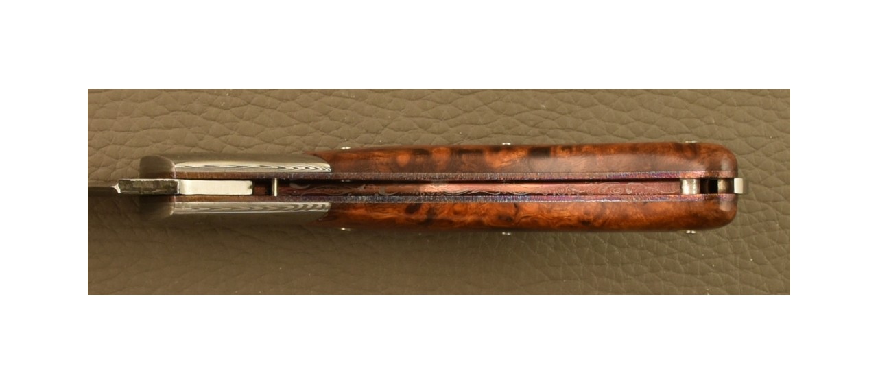 Corsican Rondinara Knife Damascus Range Ironwood, Delicate file work