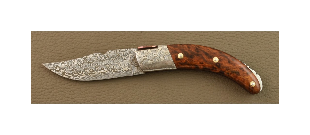 Corsican Rondinara Knife Damascus Range Ironwood, Delicate file work