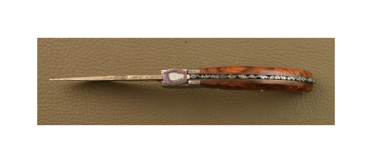 Corsican Rondinara Knife Damascus Range Ironwood, Delicate file work