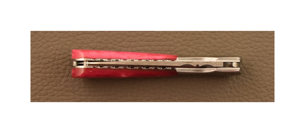 Corsican Pialincu Knife Damascus range Red Bone, Delicate file work