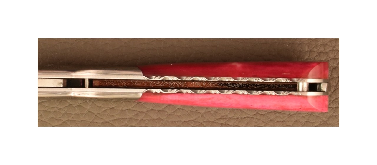 Corsican Pialincu Knife Damascus range Red Bone, Delicate file work