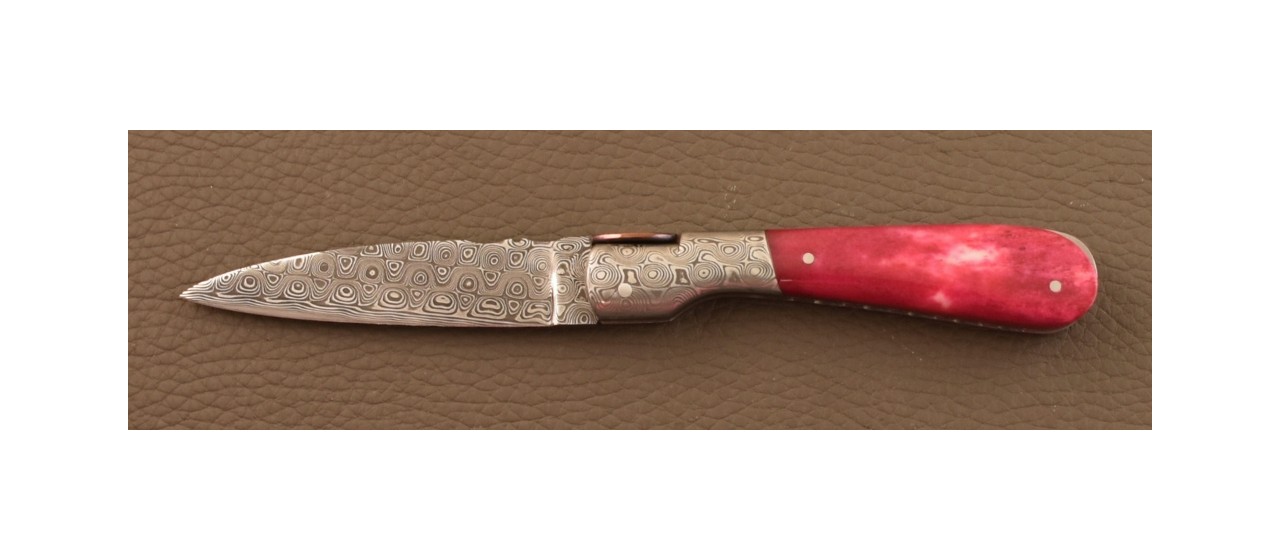 Corsican Pialincu Knife Damascus range Red Bone, Delicate file work