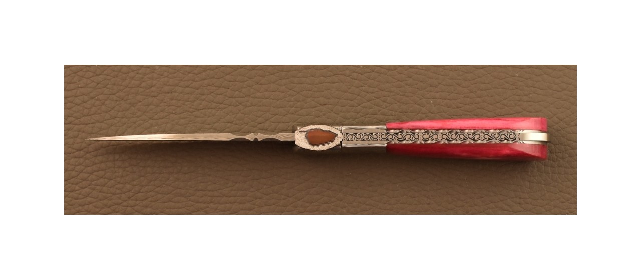 Corsican Pialincu Knife Damascus range Red Bone, Delicate file work