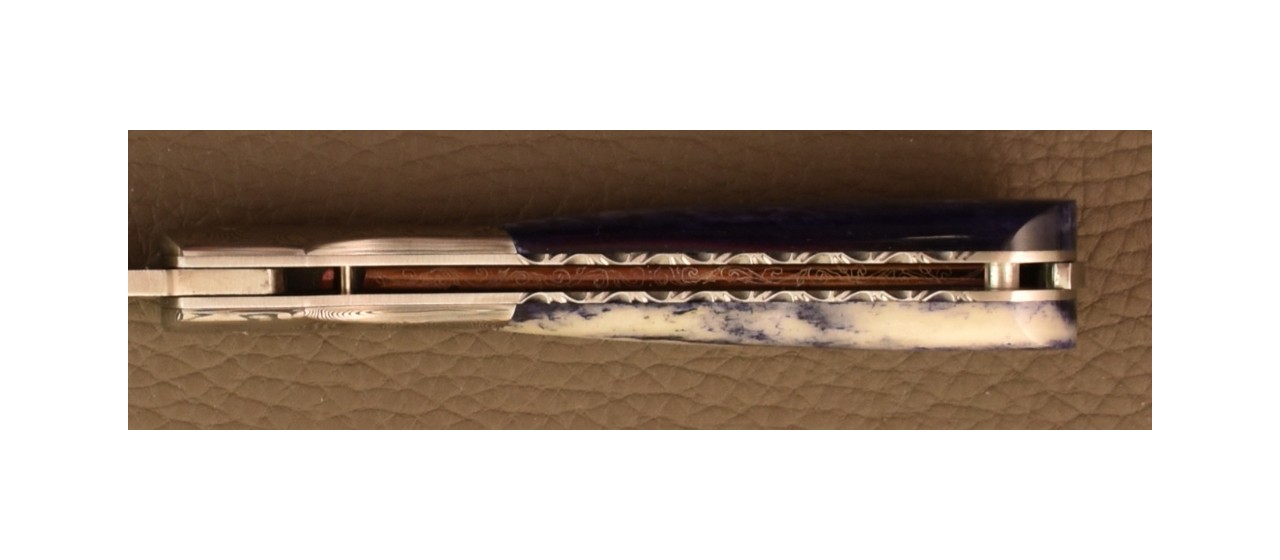 Corsican Pialincu Knife Damascus range Blue Bone, Delicate file work