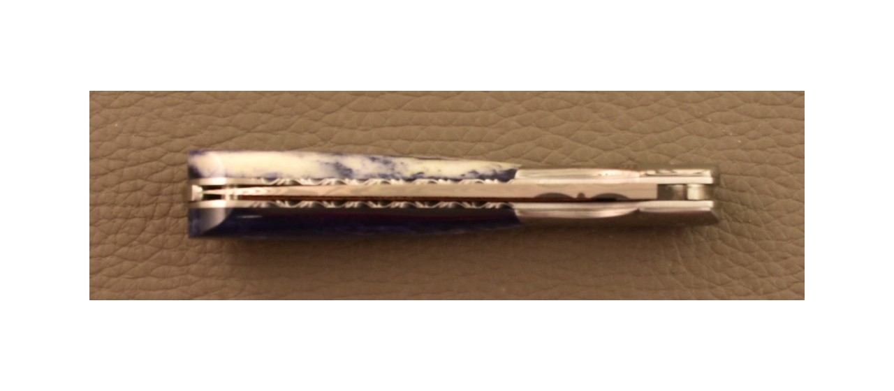 Corsican Pialincu Knife Damascus range Blue Bone, Delicate file work