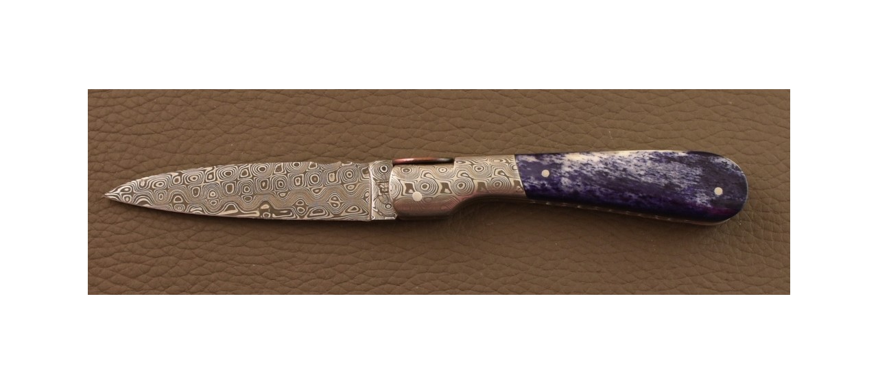Corsican Pialincu Knife Damascus range Blue Bone, Delicate file work