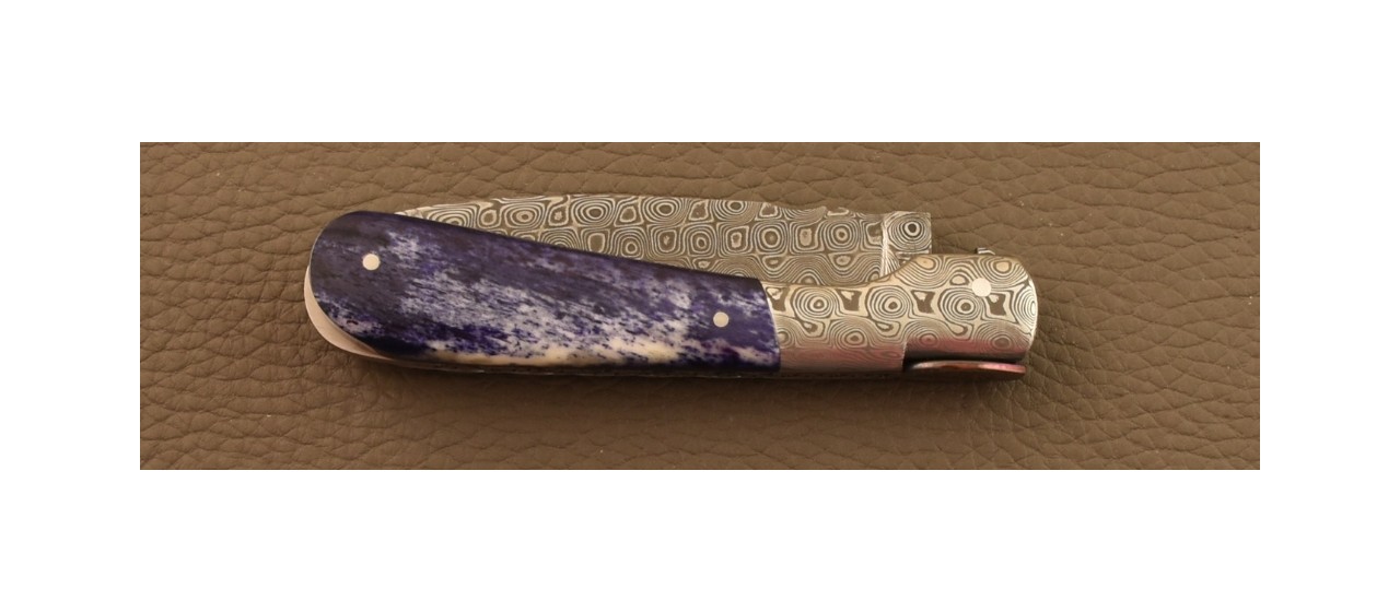 Corsican Pialincu Knife Damascus range Blue Bone, Delicate file work