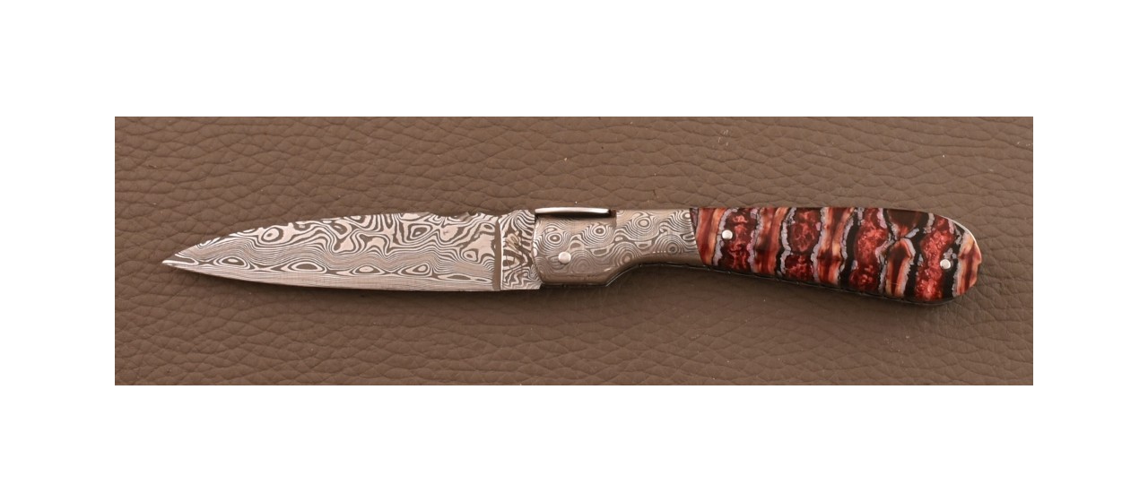Corsican Pialincu Knife Damascus range Red molar tooth of mammoth, Delicate file work