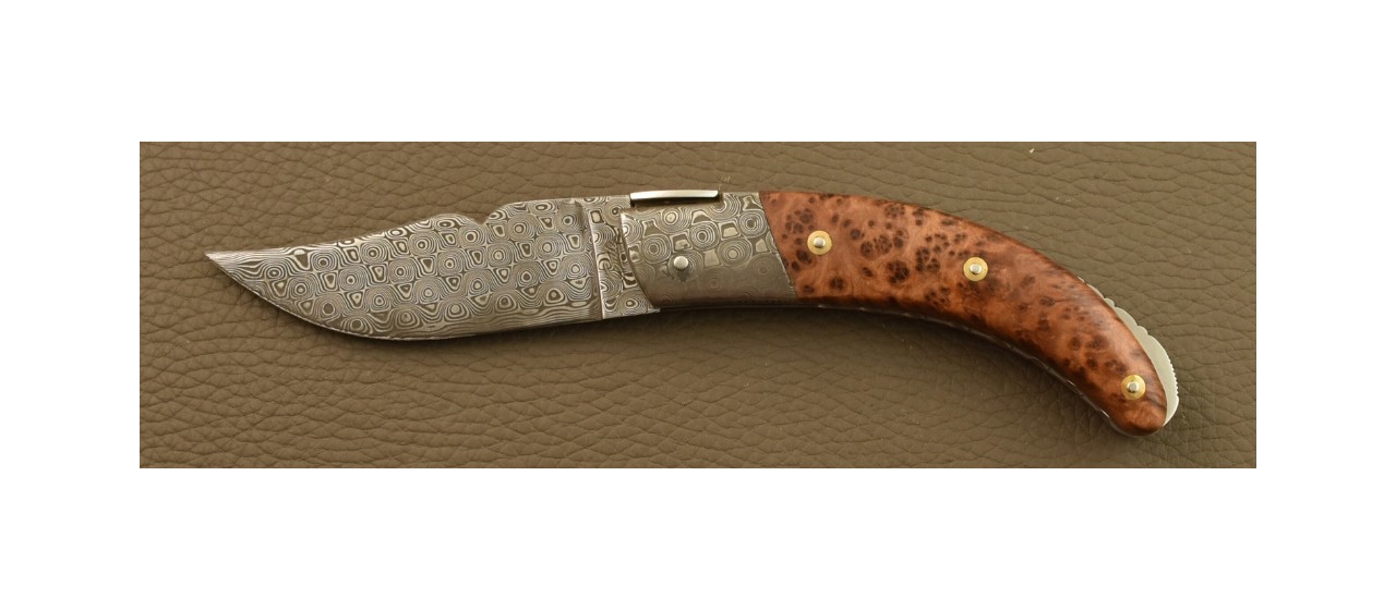 Couteau Le Rondinara Damas Loupe de Thuya Guillochage Fin