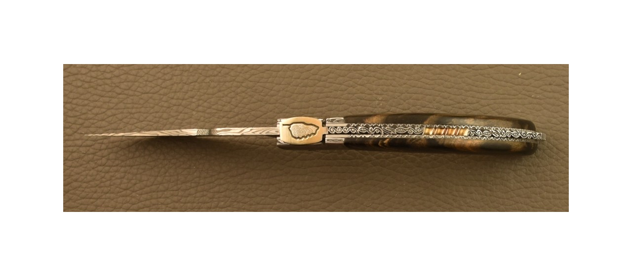 Couteau Le Rondinara Damas Ebène Royal Guillochage Fin