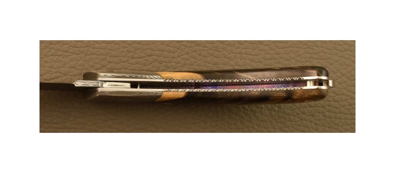 Couteau Le Rondinara Damas Ebène Royal Guillochage Fin