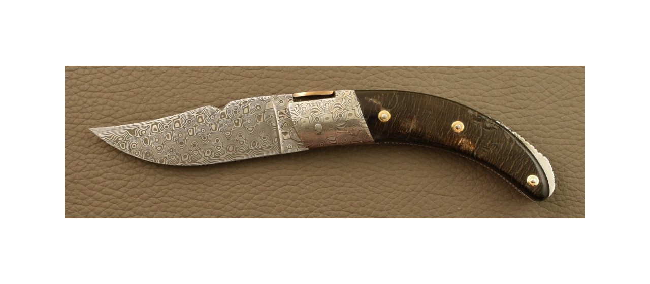 Couteau Le Rondinara Damas Buffle Brut Guillochage Fin