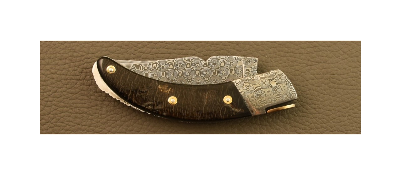 Couteau Le Rondinara Damas Buffle Brut Guillochage Fin