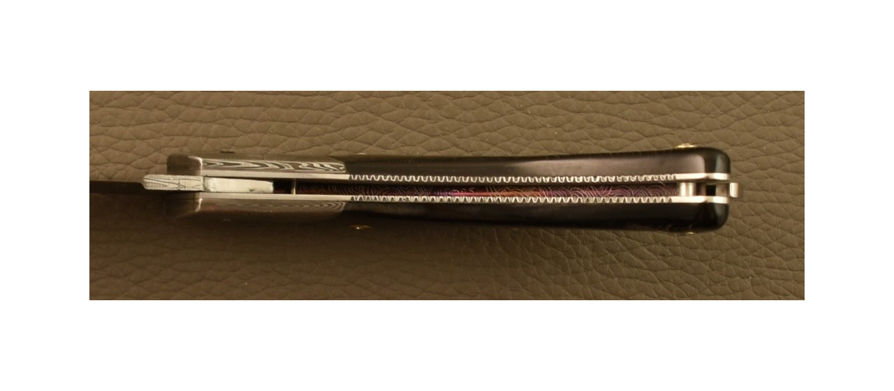 Couteau Le Rondinara Damas Buffle Brut Guillochage Fin