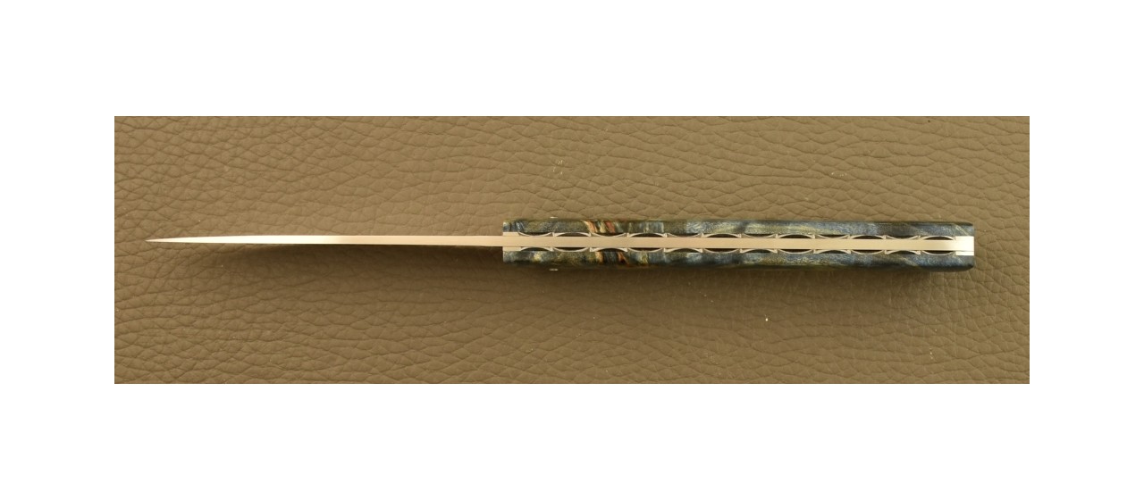 Couteau Lombard Loupe de Peuplier Stabilisée Bleue