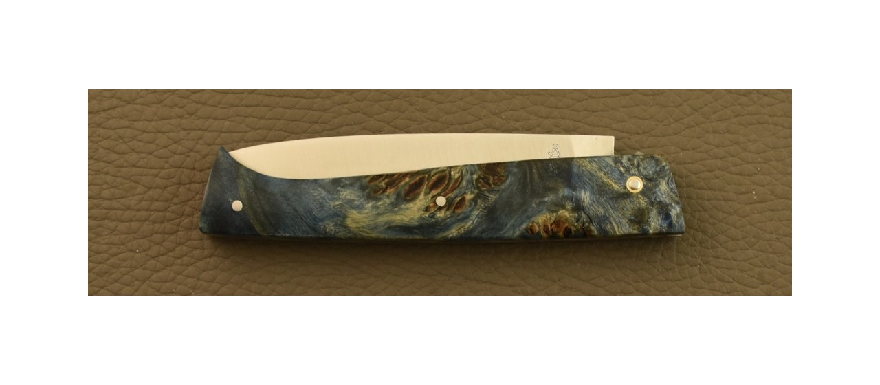 Couteau Lombard Loupe de Peuplier Stabilisée Bleue