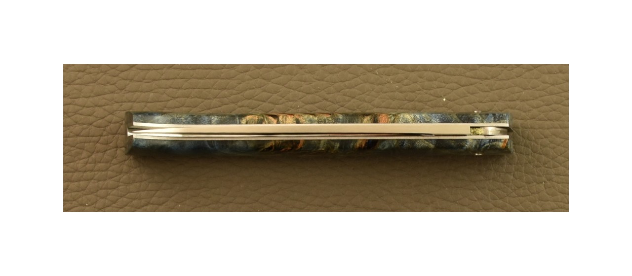 Couteau Lombard Loupe de Peuplier Stabilisée Bleue