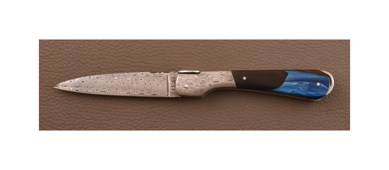 Couteau Sperone Corse Guilloché Damas Hybride Bois de Fer