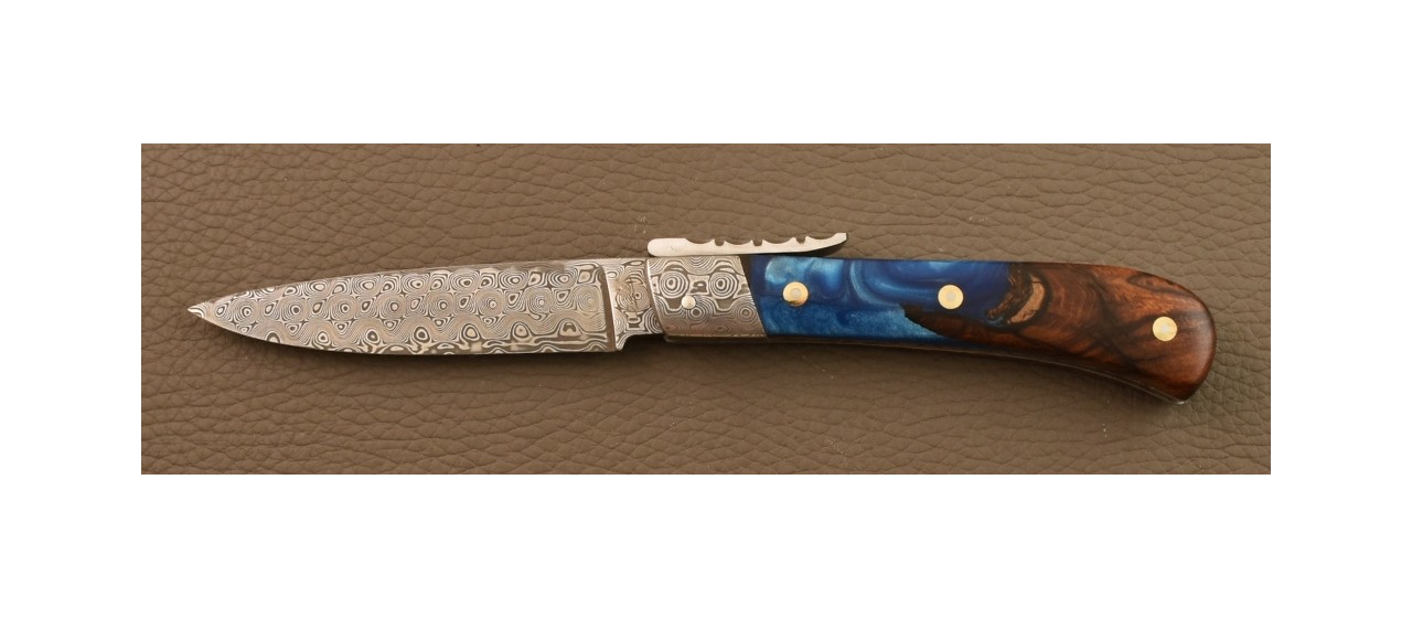 Couteau L'Antò Corse Guilloché Damas Hybride Bois de Fer