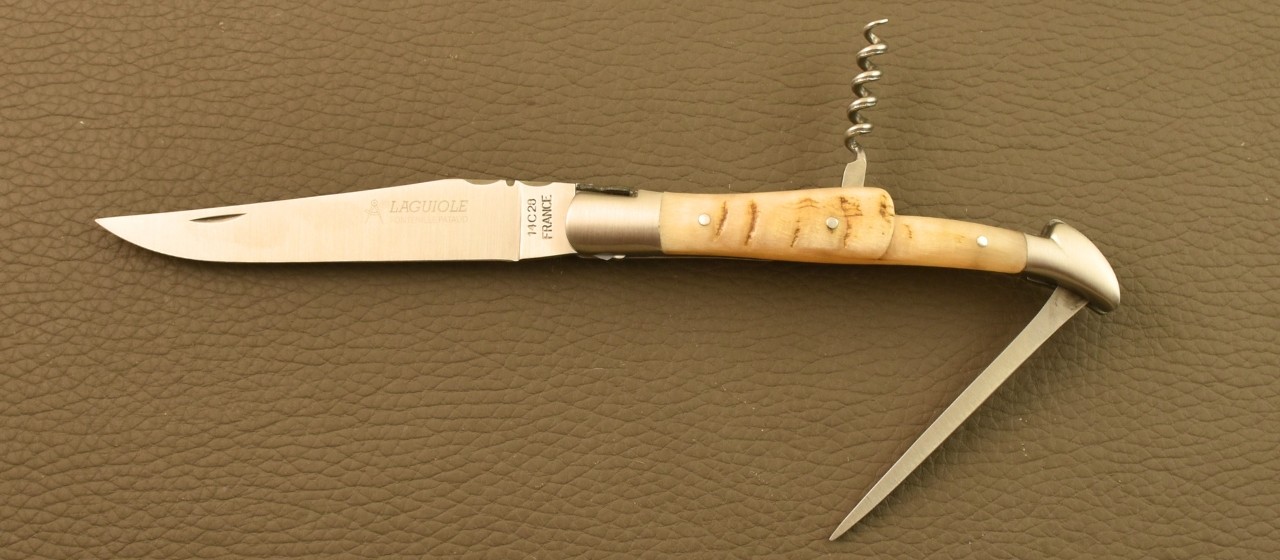 Laguiole Traditional 12 cm Corkscrew & Awl Ram horn knife