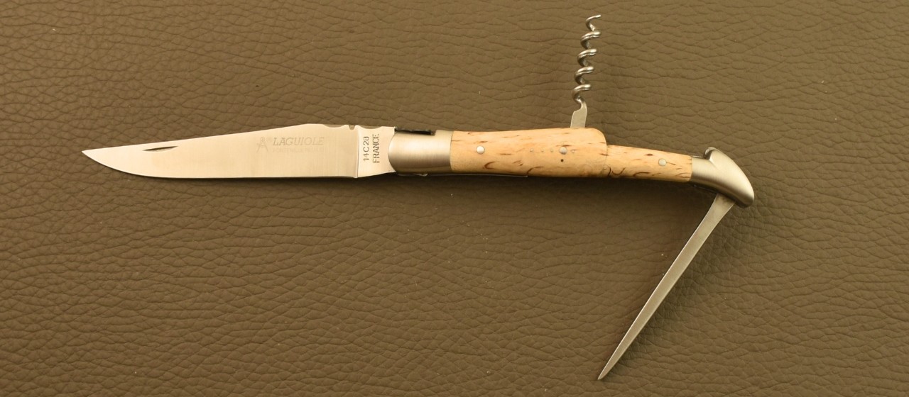 Couteau Laguiole Traditionnel 12 cm Tire-Bouchon & Poinçon Bouleau