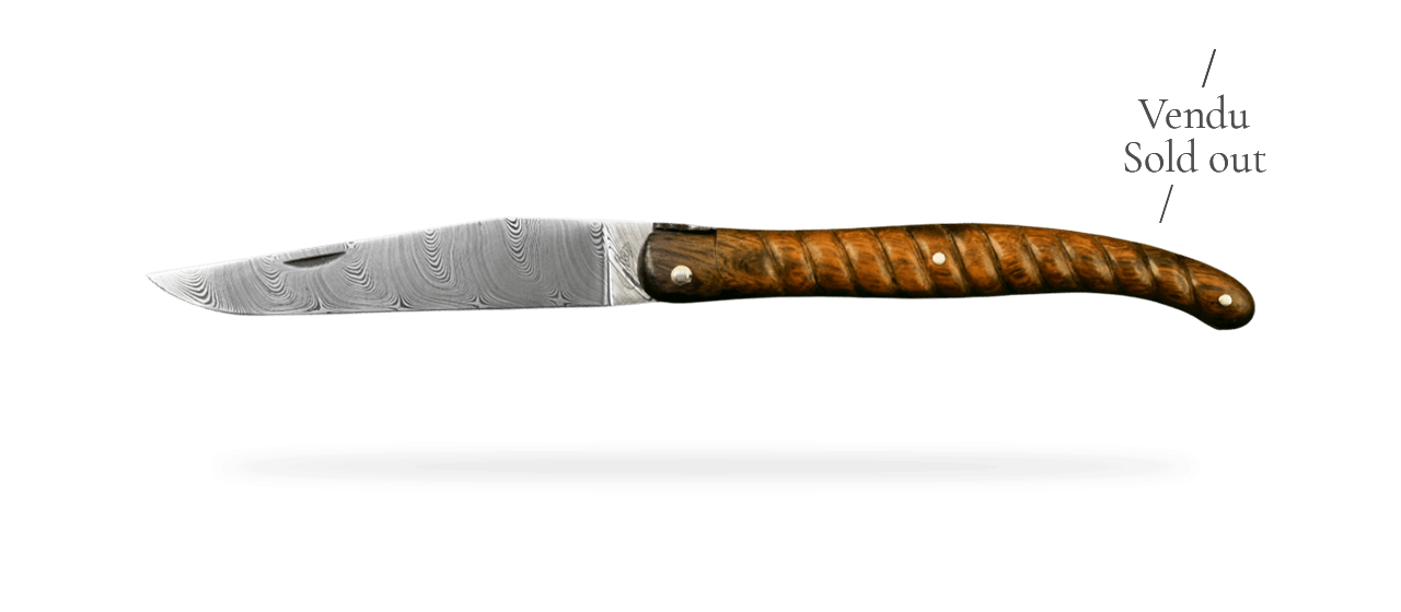 Laguiole 12cm Damas Corde Bois de fer & gravure