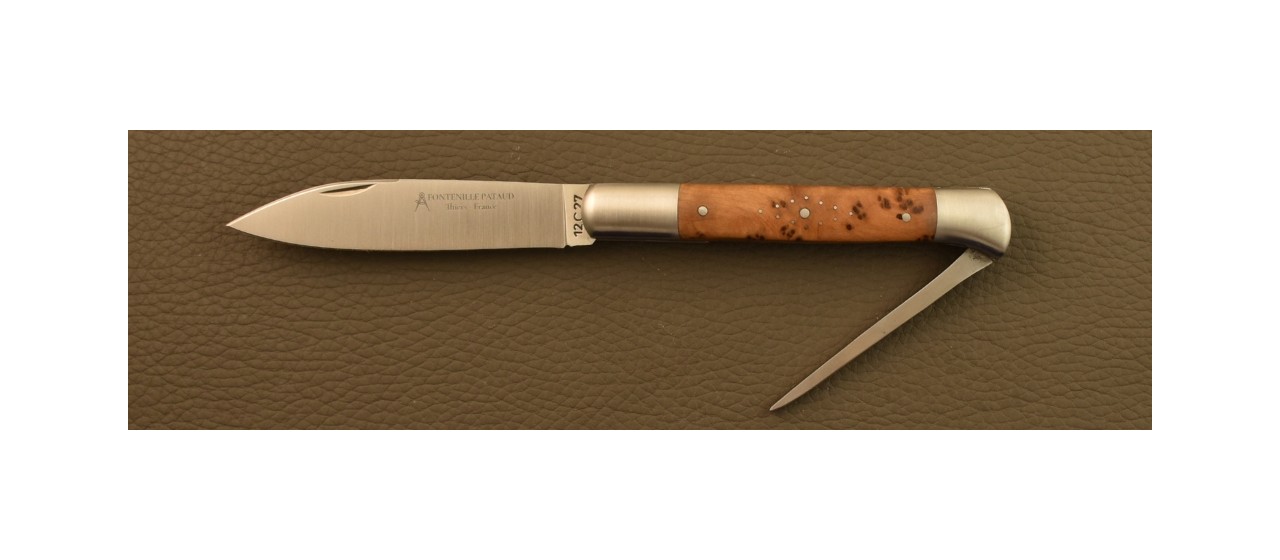 Issoire shepherd's knife & awl, Thuya burl