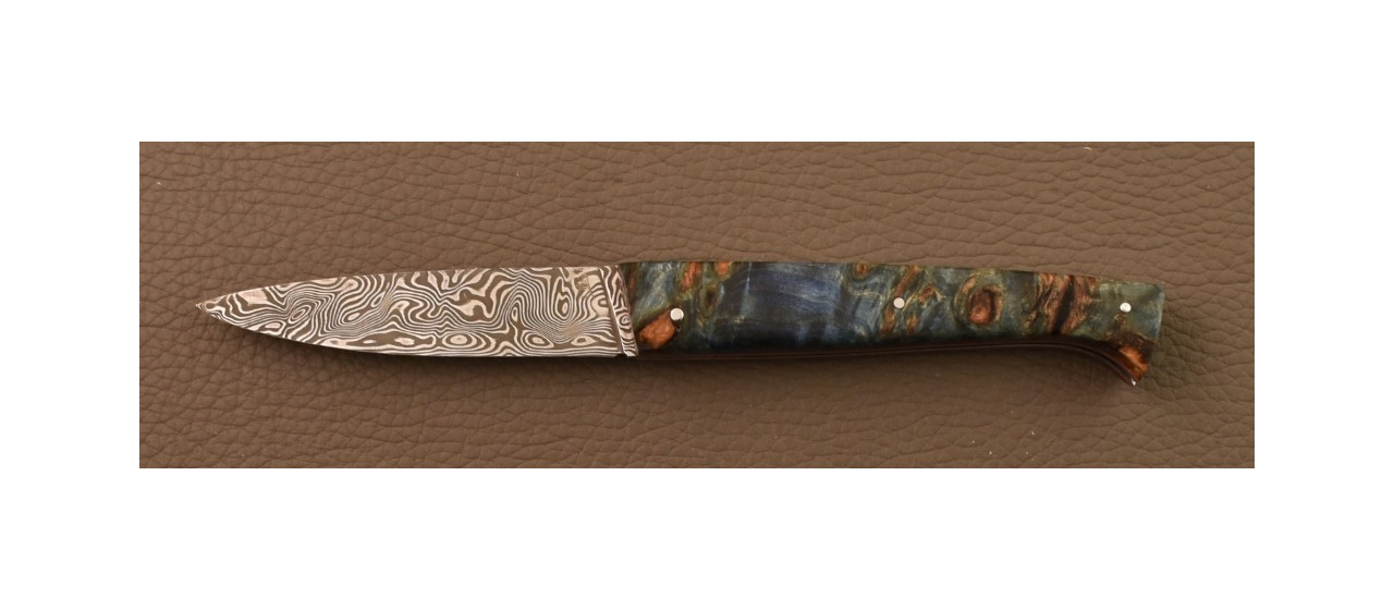 Lombard Damascus Stabilized Blue poplar burl knife