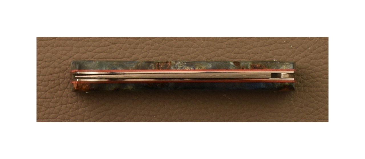 Couteau Lombard Damas Loupe de Peuplier Stabilisée Bleue