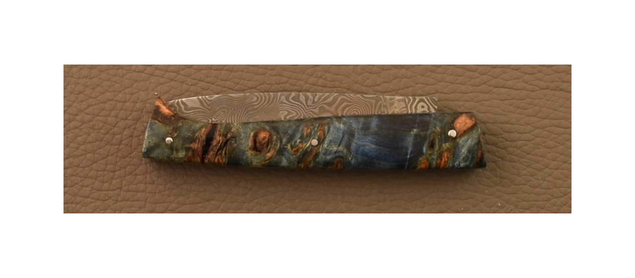 Lombard Damascus Stabilized Blue poplar burl knife