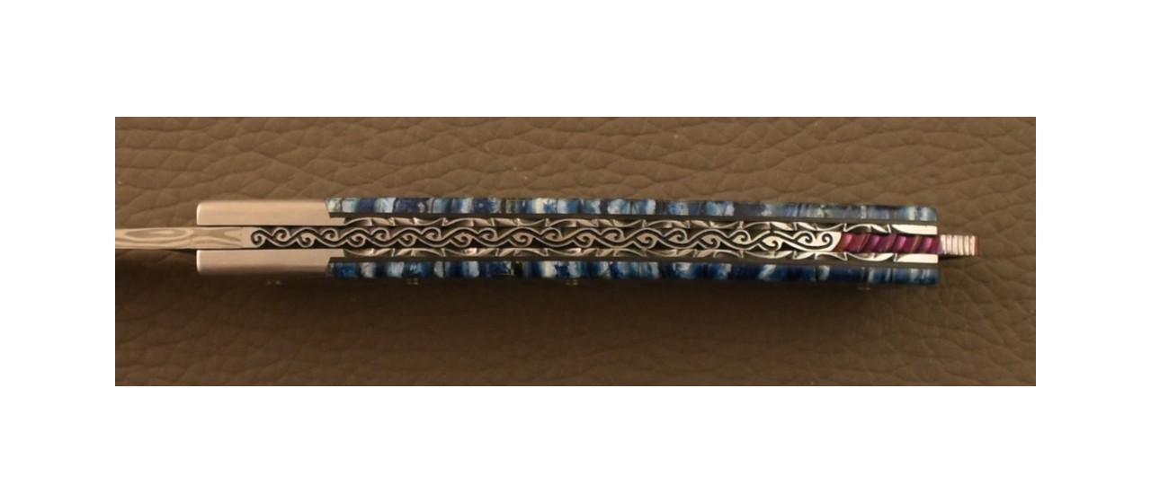 Le Thiers® Nature Knife Damascus Molar tooth of Mammoth, delicate filework