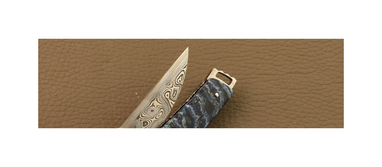 Le Thiers® Nature Knife Damascus Molar tooth of Mammoth, delicate filework