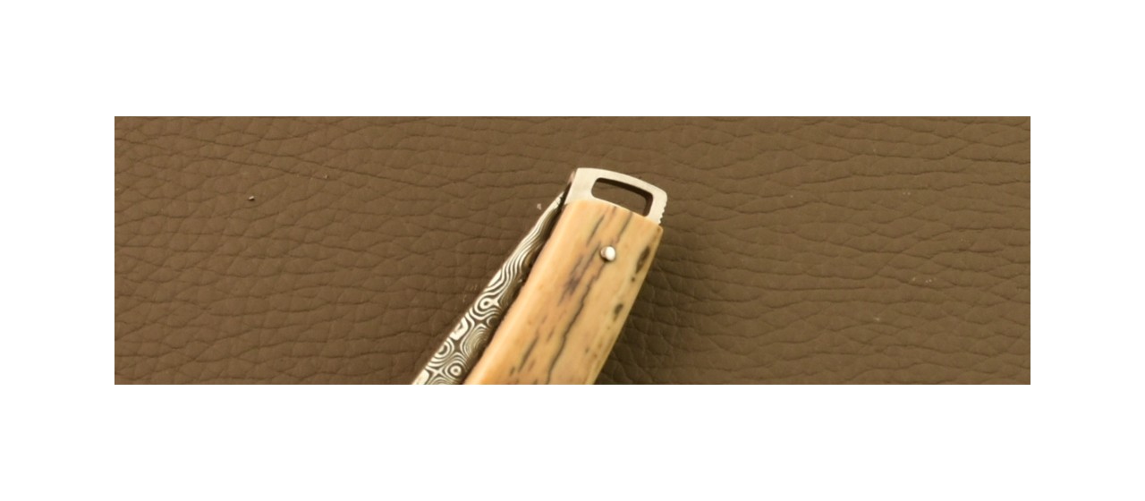 Couteau Le Thiers® Nature Damas Ivoire de Mammouth & gravure