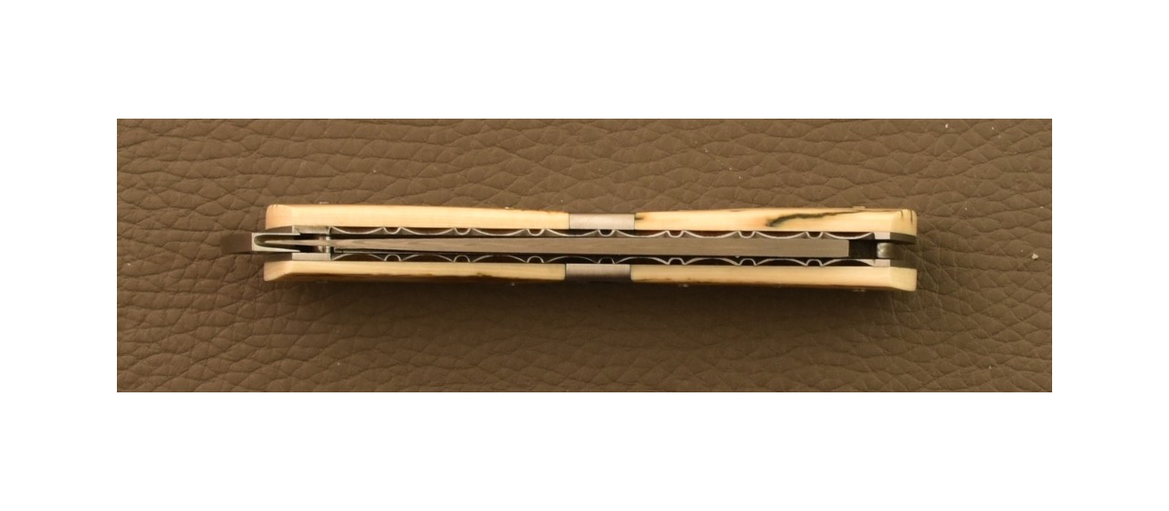 Couteau Le Thiers® Nature Damas Ivoire de Mammouth & gravure