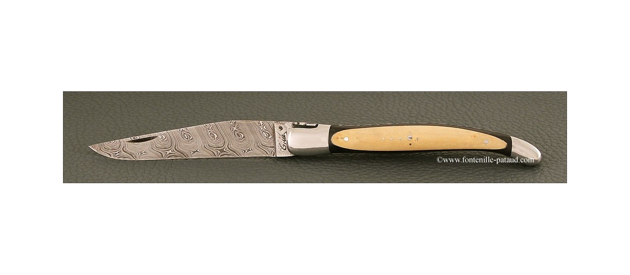 Laguiole knife ebony and boxwood, damasteel blade