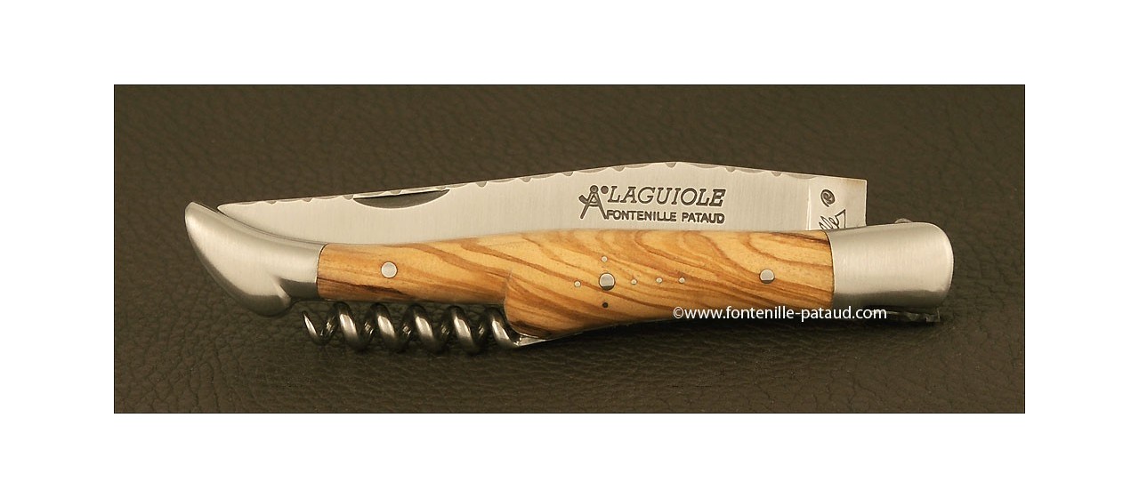 Couteau Laguiole Traditionnel 12 cm Guilloche avec Tire-Bouchon Olivier