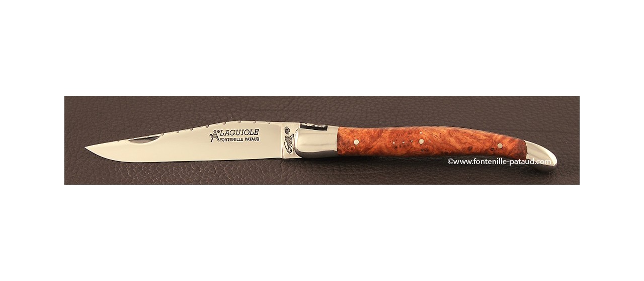 Laguiole Knife Traditional 12 cm Guilloche Range Stabilized poplar burl