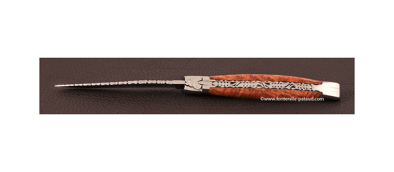 Couteau Laguiole Traditionnel 12 cm Guilloche Loupe de peuplier stabilisée