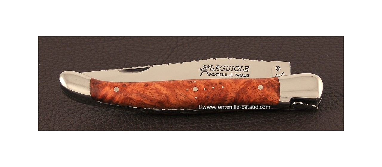 Laguiole Knife Traditional 12 cm Guilloche Range Stabilized poplar burl