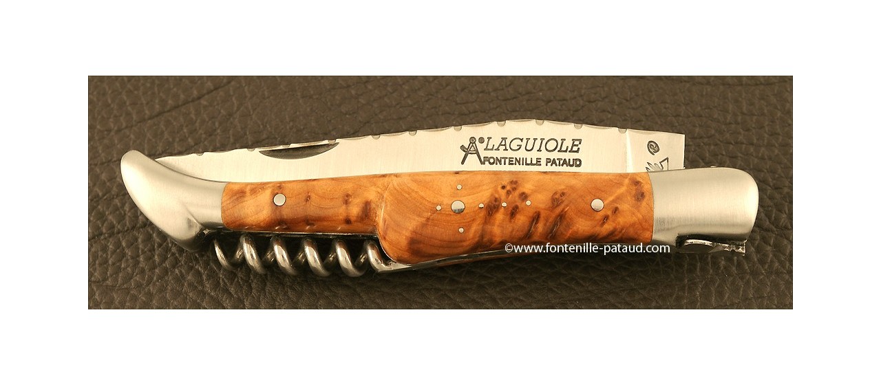 Couteau Laguiole Traditionnel 12 cm Guilloche avec Tire-Bouchon Thuya